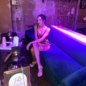 Burnt orange slip dress with slit